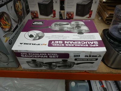 Lot 3059 - Six piece stainless steel saucepan set