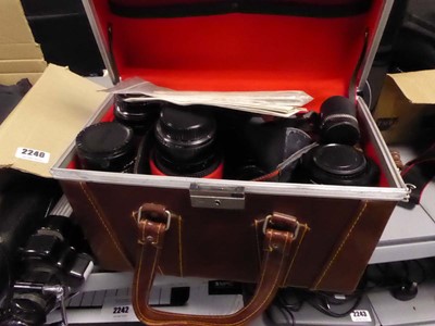 Lot 2240 - Box and a case containing various camera...