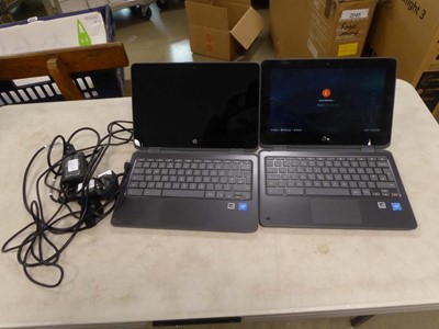 Lot 2243 - 2 HP Chrome Books and chargers for spares and...