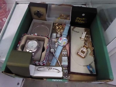 Lot 2352 - Box containing various watches and jewellery...