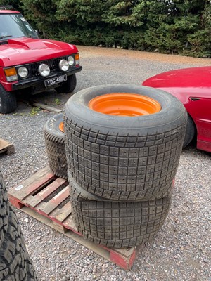 Lot 221 - 3 Hoosier drag racing wet tyres on steel...