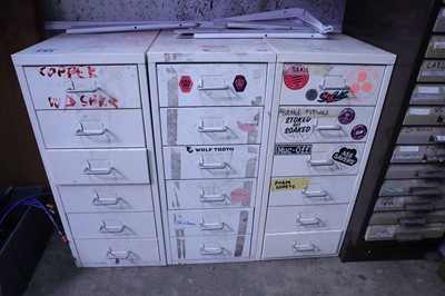 Lot 143 - 3x 6 drawer steel cabinets containing a range...