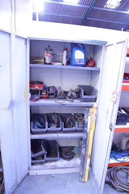 Lot 44 - Grey steel double door cupboard containing a...