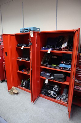 Lot 155 - 2x red double door lockable cabinets (contents...