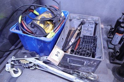 Lot 64 - Hand winch, high capacity jump leads, tow rope...
