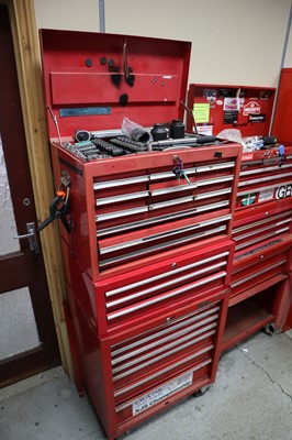 Lot 159 - Mobile red tool chest with multi-drawers to...