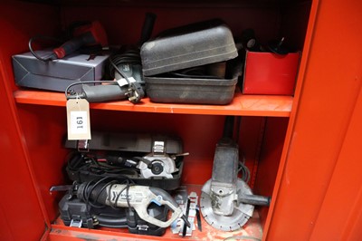 Lot 161 - 2 shelves of power tools to include Titan SDS...