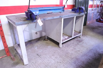 Lot 104 - 2m metal framed wooden topped engineers bench...