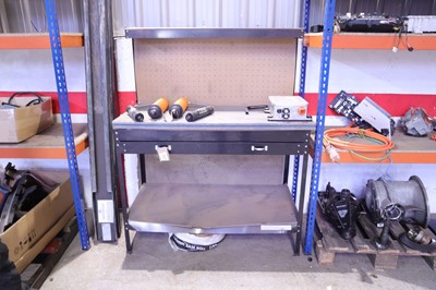 Lot 106 - 1.22m metal engineers work bench with pinboard...