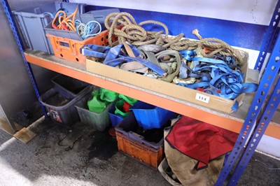 Lot 114 - Qty of tie down straps, rope and storage boxes...
