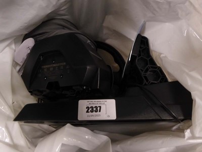 Lot 2337 - Thrustmaster steering wheel and pedals, unboxed
