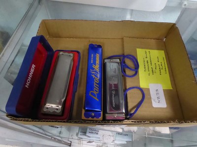Lot 2582 - German M Hohner blue harp harmonica plus...