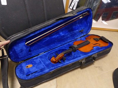 Lot 2396 - Violin and bow in case