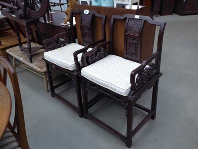 Lot 5133 - Pair of carved Chinese chairs with dragon...