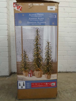 Lot Boxed set of 3 alpine trees with LED lights