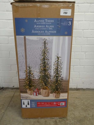 Lot Boxed set of 3 alpine trees with LED lights