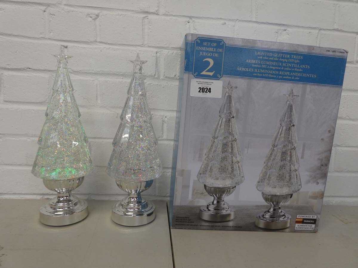 Lot Boxed set of 2 battery operated glitter trees