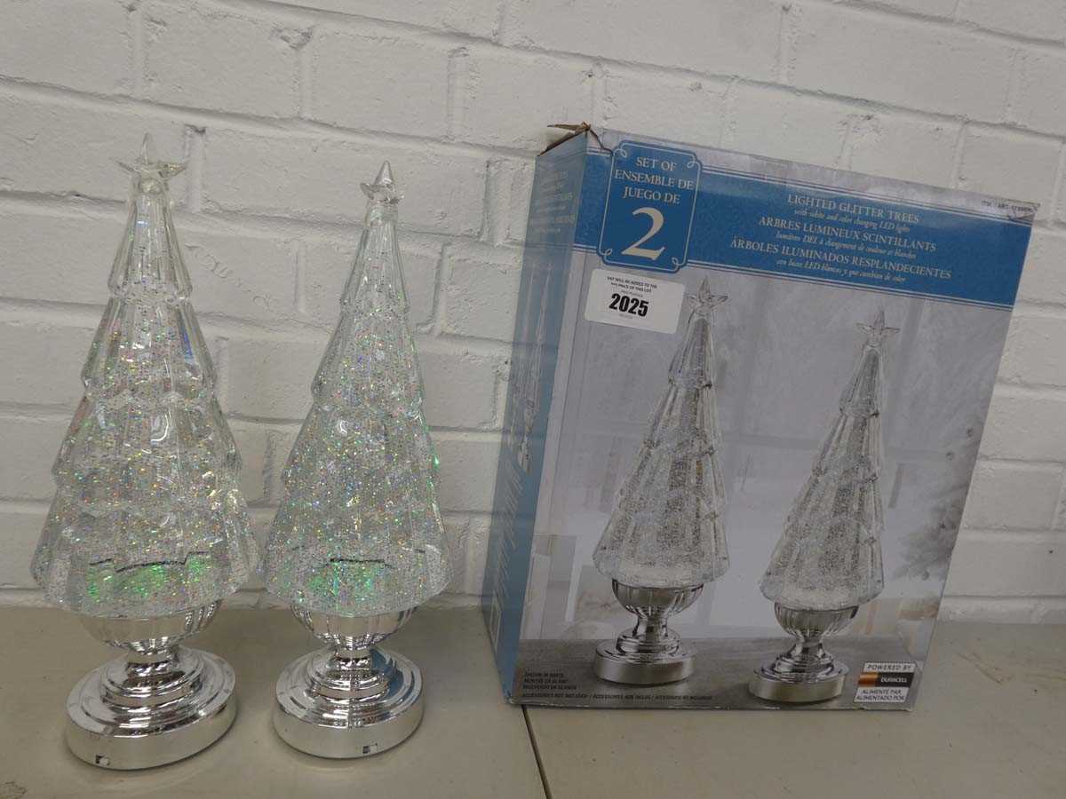 Lot Boxed set of 2 battery operated glitter trees