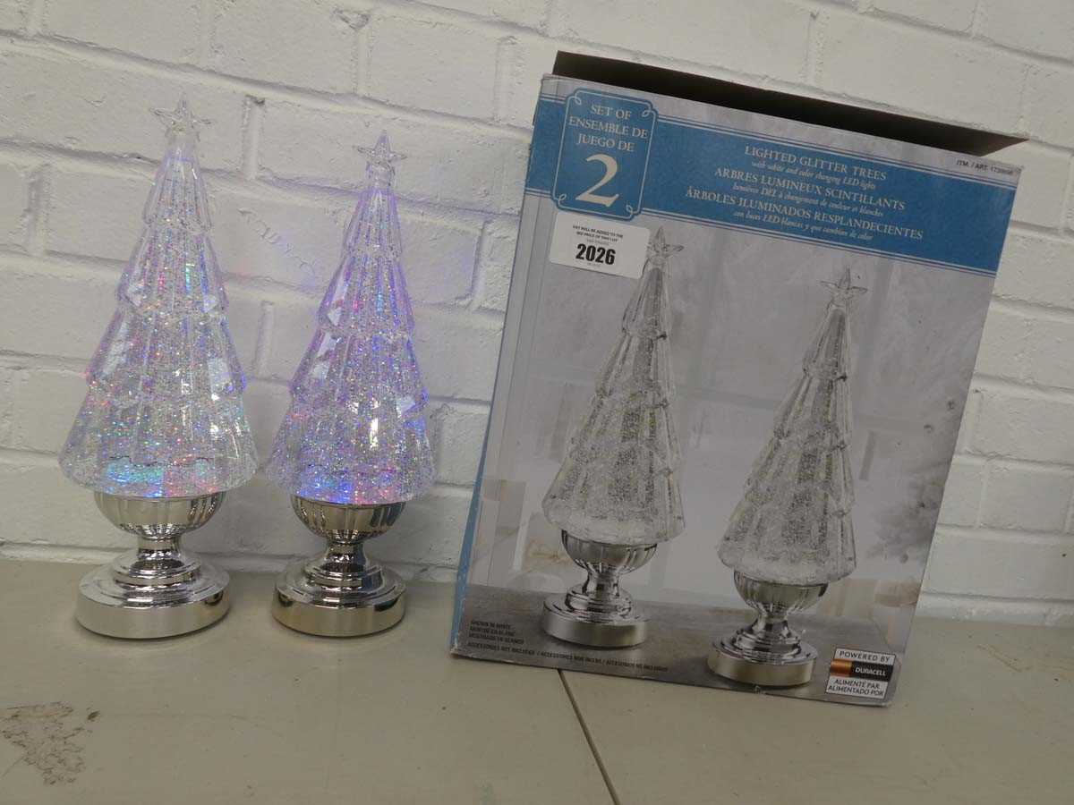 Lot Boxed set of 2 battery operated glitter trees