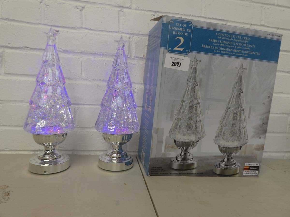 Lot Boxed set of 2 battery operated glitter trees