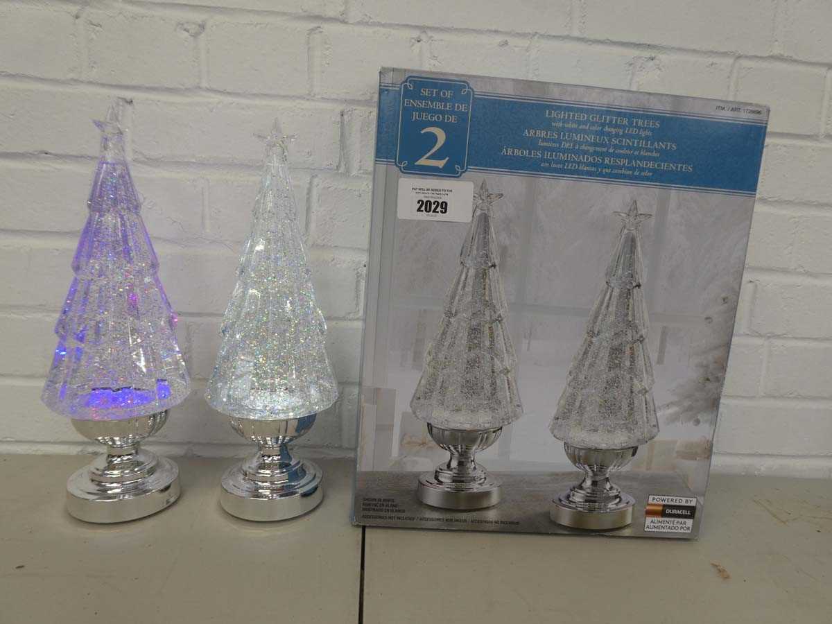 Lot Boxed set of 2 battery operated glitter trees