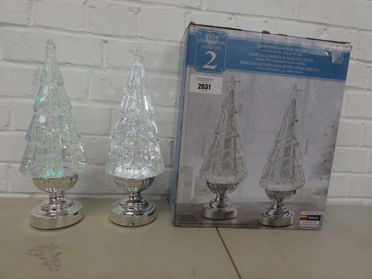 Lot Boxed set of 2 battery operated glitter trees