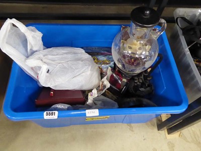 Lot 5591 - Box containing wine bottle, meerkat toy,...