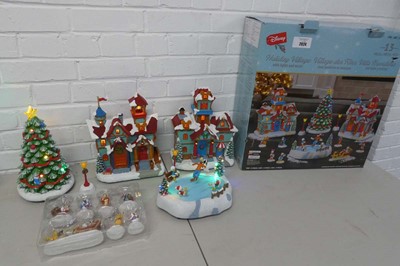 Lot Disney 13 piece holiday village with lights...