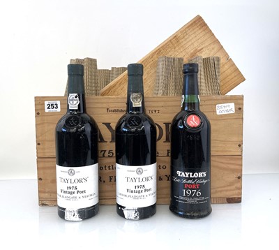 Lot 253 - A part wooden case of 10 bottles, 9x Taylor's...