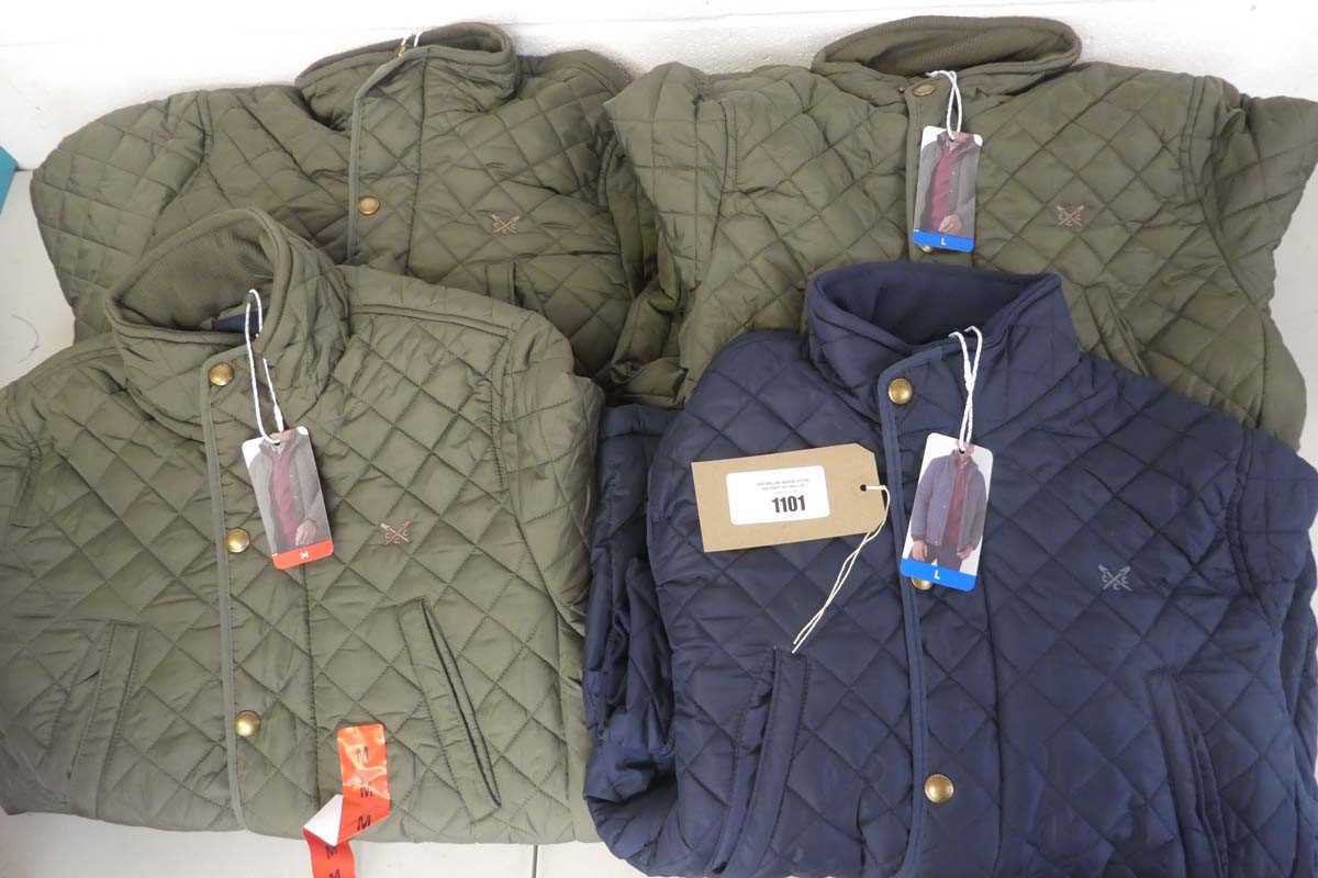 Lot 1101 - x4 mens Crew Clothing Company quilted coats -...