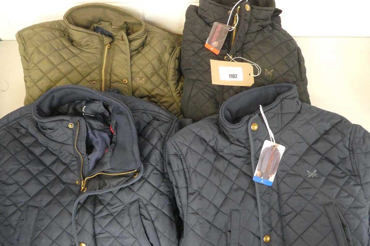 Lot 1102 - x4 mens Crew Clothing Company quilted coats -...