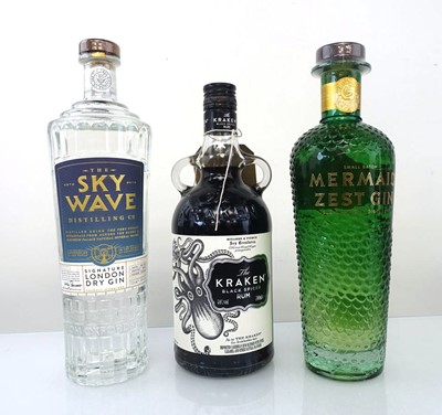 Lot 165 - 3 bottles, 1x Mermaid Zest Gin 40% 70cl, 1x...
