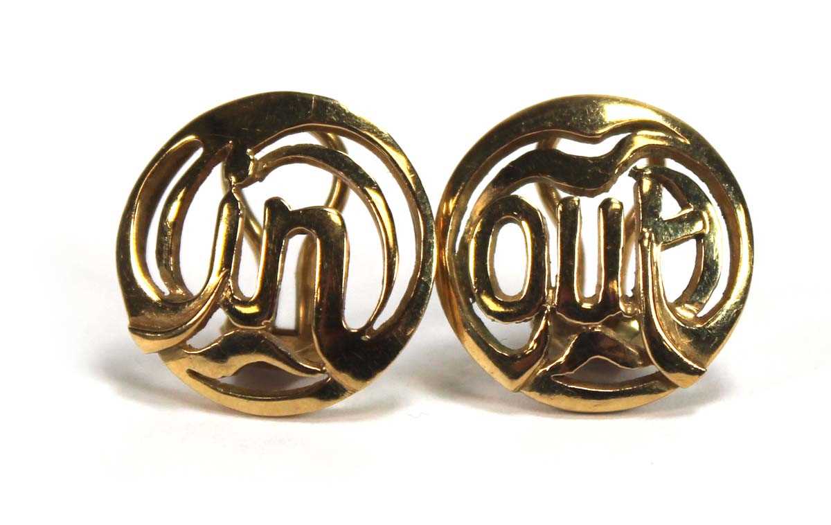 Lot 503 - A pair of 18ct yellow gold ear clips of...