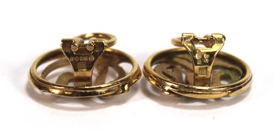 Lot 503 - A pair of 18ct yellow gold ear clips of...