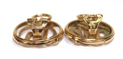 Lot 503 - A pair of 18ct yellow gold ear clips of...