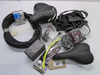 Lot 4627 - Bag of bicycle parts including bike seats,...