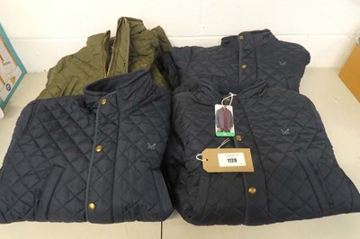 Lot 1129 - x4 men's quilted jackets by Crew Clothing.
