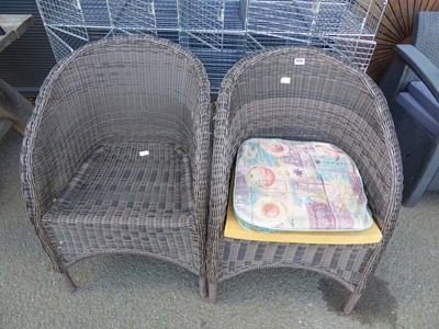 Lot 4150 - 2 wicker single seater garden chairs