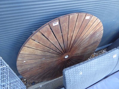 Lot 4151 - Timber top fold up garden table with metal base