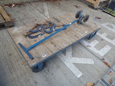 Lot 4166 - Metal framed timber top tug lift trolley and 4...