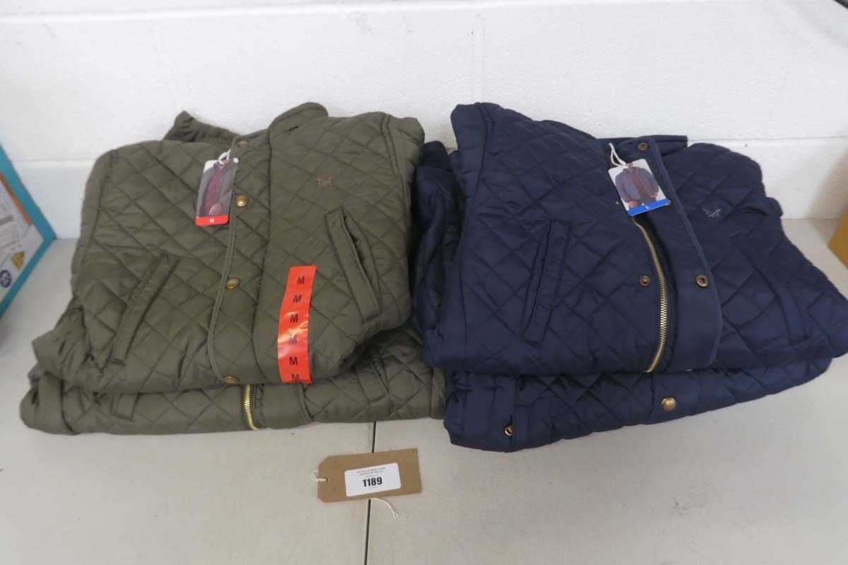 Lot 1189 - x4 men's quilted coats by Crew Clothing Co.