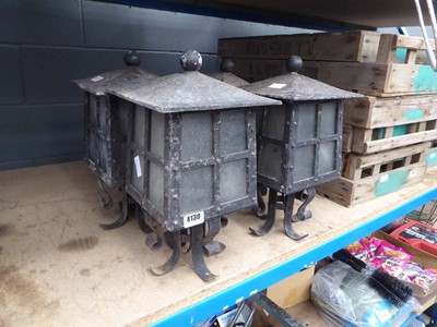 Lot 4130 - 4 wrought iron vintage lamp post toppers