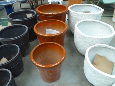 Lot 4297 - 3 glazed terracotta garden pots featuring...