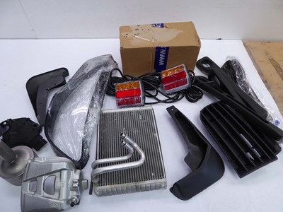 Lot 4646 - Box of spare car parts including brake caliper,...