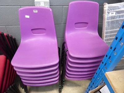 Lot 4396 - 13 plastic metal framed stacking chairs