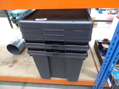 Lot 4530 - 3 black plastic storage crates with lids