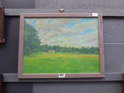 Lot 5079 - Oil on board of country scene with farm...