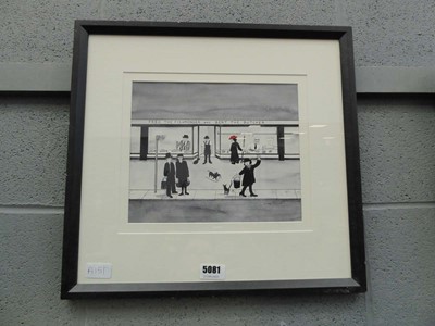 Lot 5081 - Naive watercolour of a townscape with...