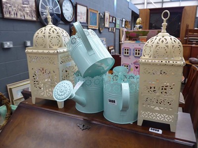 Lot 5098 - Three watering cans plus two metal lanterns