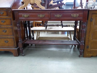 Lot 5102 - Maple and Co. 2 drawer table with shelf under